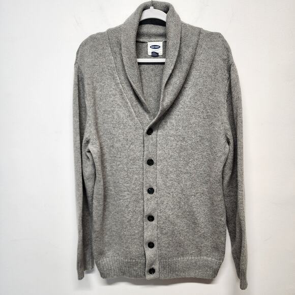 Shawl Neck Grandpa Cardigan Sweater Mens XL Gray Button Up Wool Blend Old Navy - Picture 1 of 11